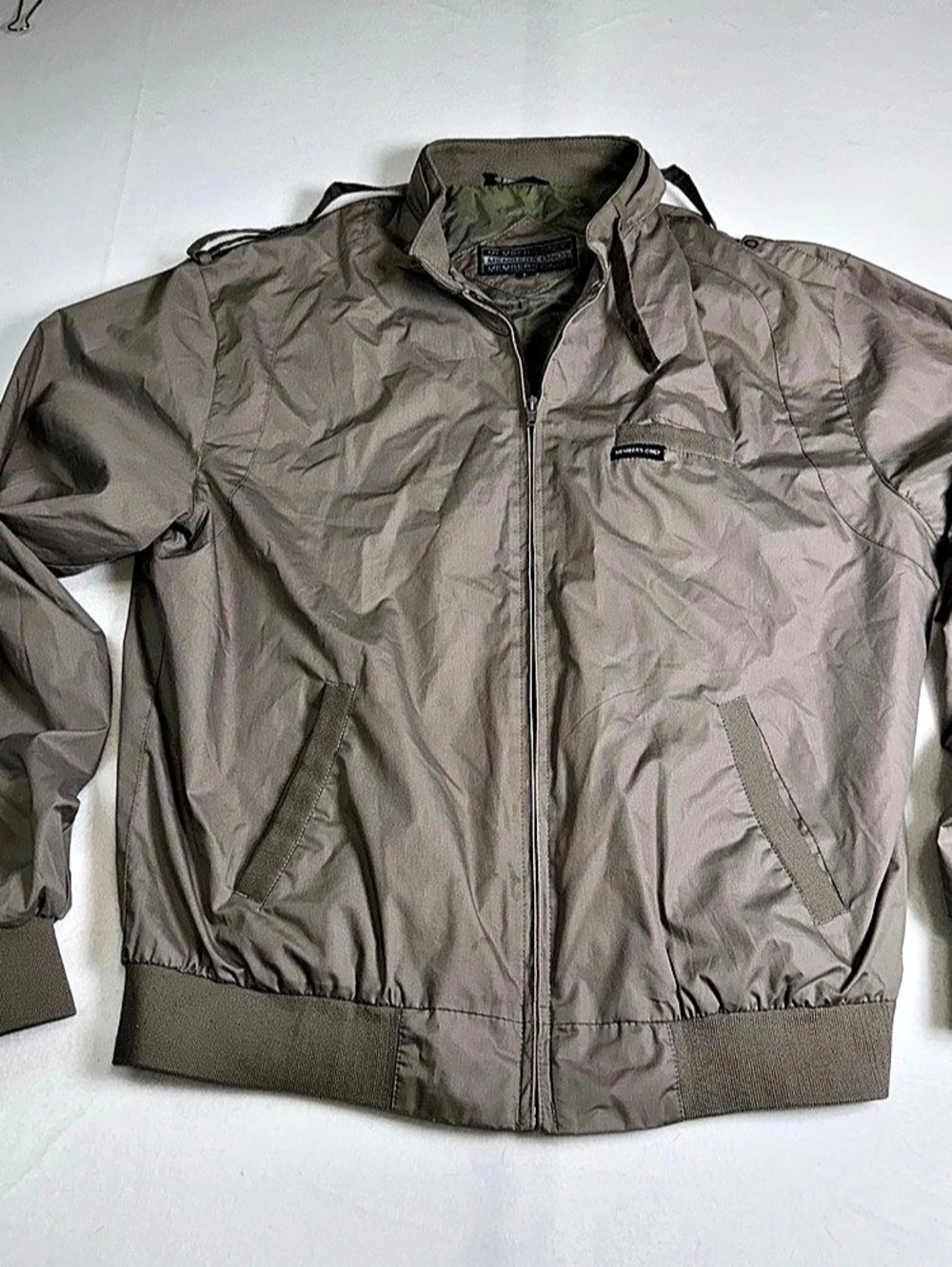Members Only Bomber Jacket Men's Tan/Gray Size Large